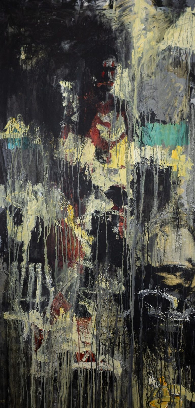 abstract painting yellow and black and white