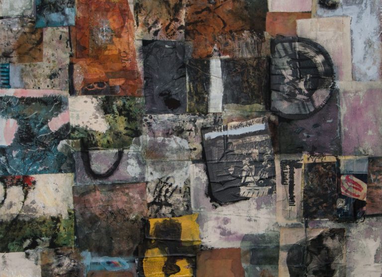 collage of paper with abstract paintings