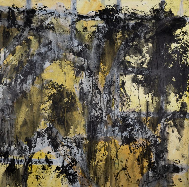 abstract painting yellow and black and white
